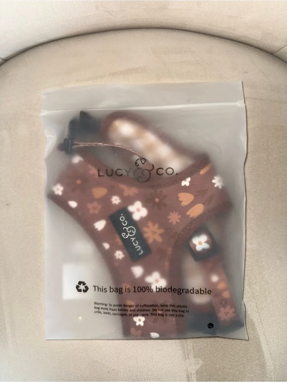Lucy & Co. Chocolate Meadows Brown Floral Gingham Reversible Dog Harness Medium